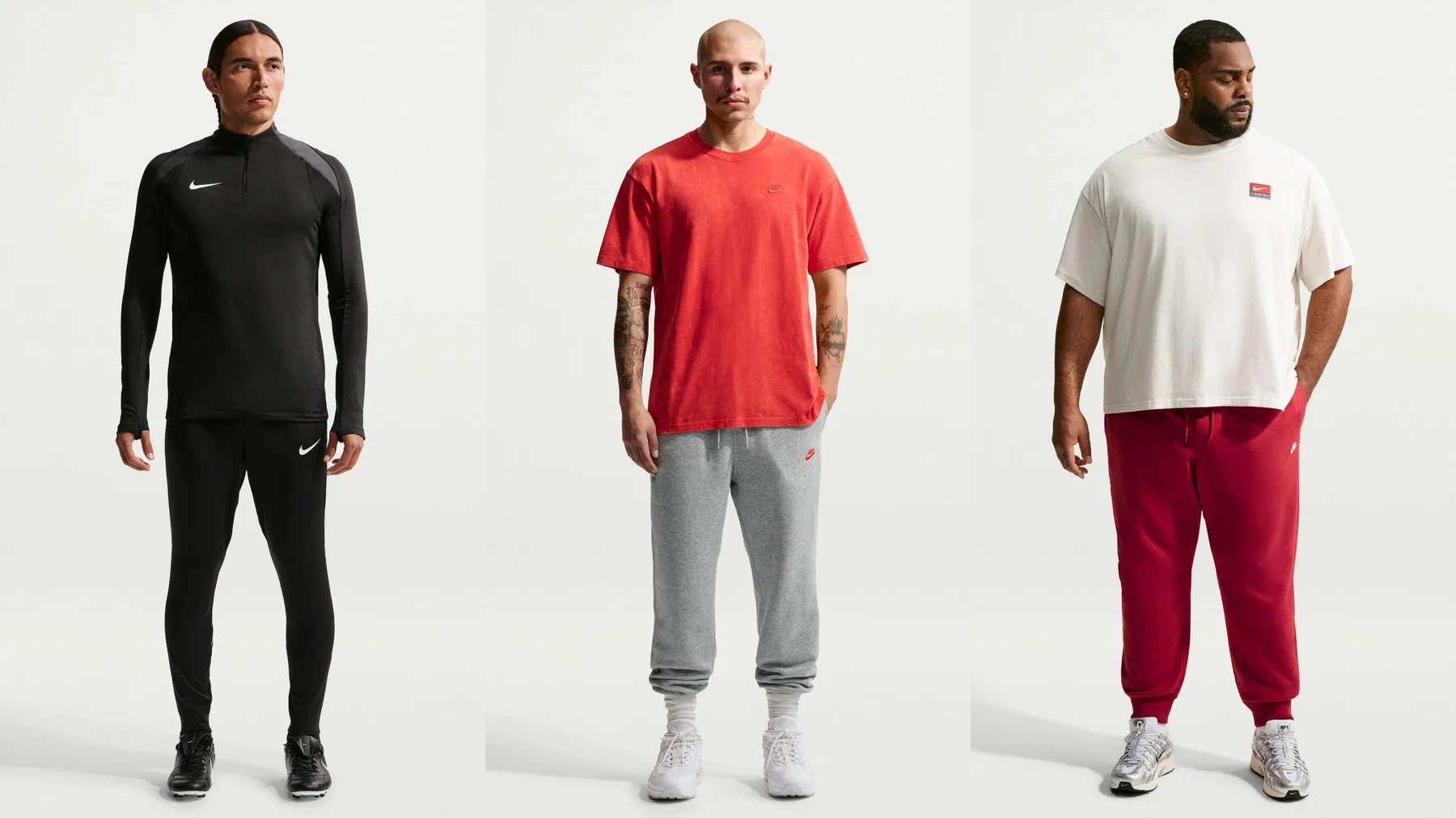 Sweat à quart de zip Nike noir sans capuche, pantalon en molleton gris et pantalon en molleton rouge